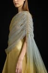 Akhl_Gold Satin, Tulle Sequins One Shoulder Gathered Draped Kaftan Dress _Online_at_Aza_Fashions