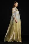 Akhl_Gold Tulle, Satin Metallic Thread High Neck Overlay Kaftan Dress _Online_at_Aza_Fashions