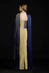 Shop_Akhl_Gold Tulle, Chiffon Sequins, Fringe High Neck, Draped Metallic Kaftan Dress _at_Aza_Fashions
