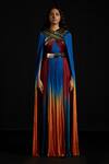 Akhl_Multi Color Chiffon, Tulle Metallic Thread V-neck Gradient And Kaftan Dress _Online_at_Aza_Fashions