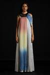 Akhl_Multi Color Satin, Chiffon, Polyester, Viscose, Metallic Plate Draped Kaftan _Online_at_Aza_Fashions