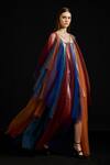 Akhl_Multi Color Tulle, Satin V-neck Multicolor Fall-panelled Kaftan _Online_at_Aza_Fashions
