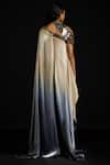 Shop_Akhl_Gold Satin Metallic Thread High Neck Yoke Asymmetric Kaftan _at_Aza_Fashions
