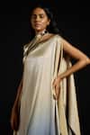 Akhl_Gold Satin Metallic Thread High Neck Yoke Asymmetric Kaftan _Online_at_Aza_Fashions