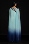 Shop_Akhl_Blue Tulle Metallic Thread, Embroidery V-neck Gradient Gathered Kaftan _at_Aza_Fashions