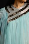 Buy_Akhl_Blue Tulle Metallic Thread, Embroidery V-neck Gradient Gathered Kaftan _Online_at_Aza_Fashions