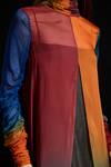 Buy_Akhl_Multi Color Chiffon, Viscose Turtle Neck, High Collared Gradient Cape Dress _Online_at_Aza_Fashions