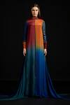 Buy_Akhl_Multi Color Chiffon, Viscose Turtle Neck, High Collared Gradient Cape Dress _at_Aza_Fashions