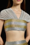 Shop_Akhl_Gold Tulle, Polyamide Metallic Thread, Embroidery V-neck Zari Striped Skirt Set _Online_at_Aza_Fashions