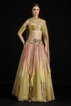 Buy_Akhl_Gold Tulle, Polyamide, Chiffon Metallic Thread, Interwoven Gradient Skirt Set _at_Aza_Fashions