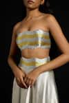 Akhl_Gold Satin Metallic Thread, Embroidery Bandeau Neck Wave Skirt Set _Online_at_Aza_Fashions