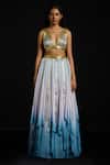 Buy_Akhl_Blue Chiffon, Viscose Metallic Thread V-neck Gradient Fall-panelled Skirt Set _at_Aza_Fashions