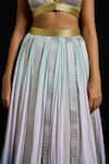 Akhl_Blue Chiffon, Viscose Metallic Thread V-neck Gradient Fall-panelled Skirt Set _Online_at_Aza_Fashions