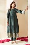 Buy_Mushio_Green Chanderi Embroidery Round Neck Royal Hand Embellished Nazneen Kurta _at_Aza_Fashions