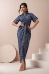 Buy_Naintara Bajaj_Blue Crepe Collared Abstract Print Shirt Maxi Dress _at_Aza_Fashions