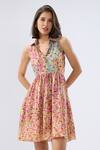 Buy_Raw & Rustic By Niti Bothra_Pink Tencel, Silk Collared Multicolor Sleeveless Floral Print Dress _at_Aza_Fashions