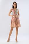 Shop_Raw & Rustic By Niti Bothra_Pink Tencel, Silk Collared Multicolor Sleeveless Floral Print Dress 