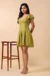 Buy_Naintara Bajaj_Green Rayon V-neck V Short Dress _Online_at_Aza_Fashions