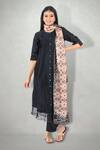 Buy_I Am Design_Black Silk, Satin, Linen Round Printed And Embroidered Kurta Set 