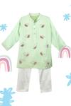 Buy_Toddle Kidswear_Green Modal, Satin, Cotton Embroidery Winged Wonders Kurta Set _at_Aza_Fashions