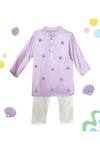 Buy_Toddle Kidswear_Purple Modal, Satin, Cotton Embroidery Oyster Oasis Kurta Set _at_Aza_Fashions