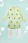 Buy_Toddle Kidswear_Green Modal, Satin, Cotton Embroidery Octopus Kurta Set _at_Aza_Fashions