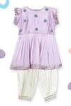 Buy_Toddle Kidswear_Purple Modal, Satin, Cotton Embroidery Oyster Oasis Kurta Set _at_Aza_Fashions