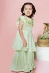 Buy_Toddle Kidswear_Green Satin, Modal Embroidery, Gota Limoncello Emboidered Kurta Sharara Set _at_Aza_Fashions