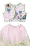 Shop_Toddle Kidswear_Pink Georgette, Organza, Crepe Embroidery Under The Sea Skirt With Top _at_Aza_Fashions
