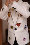 Buy_Funny Bones Clothings_White Embroidery Avenger Mode Blazer Set _Online_at_Aza_Fashions