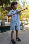 Buy_Funny Bones Clothings_Blue Linen The Royal Toika Print Shirt And Shorts Set 