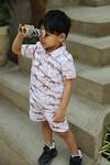 Shop_Funny Bones Clothings_White Linen The Mystic Felines Print Shorts Set _Online_at_Aza_Fashions