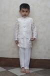 Shop Funny Bones Clothings Off White Muslin, Silk Pearls Embedded Nehru Jacket Set at Aza Fashions Shop_Funny Bones Clothings_Off White Muslin, Silk Pearls Embedded Nehru Jacket Set _at_Aza_Fashions