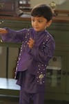 Funny Bones Clothings_Purple Muslin, Silk Pearls Embedded Nehru Jacket Set _at_Aza_Fashions