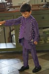 Buy_Funny Bones Clothings_Purple Muslin, Silk Pearls Embedded Nehru Jacket Set _at_Aza_Fashions