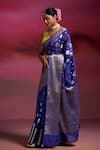 Dressfolk_Blue Silk Zari Kashibai Floral Butta Saree With Running Blouse_Online_at_Aza_Fashions
