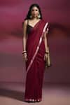 Dressfolk_Maroon Handloom Cotton Sequins, Zari Heer Border Saree With Running Blouse _Online_at_Aza_Fashions