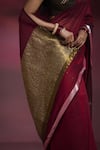 Dressfolk_Maroon Handloom Cotton Sequins, Zari Heer Border Saree With Running Blouse _at_Aza_Fashions