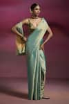 Dressfolk_Blue Tissue Zari, Beads Bindu Handloom Saree With Running Blouse _Online_at_Aza_Fashions