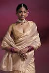 Shop_Dressfolk_Gold Tissue Nandini Handloom Saree With Running Blouse _Online_at_Aza_Fashions