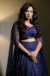 Varun Chakkilam Blue Organza, Net Cut Work, Beads V-neck Midnight Petal Bloom Lehenga Set at Aza Fashions Varun Chakkilam_Blue Organza, Net Cut Work, Beads V-neck Midnight Petal Bloom Lehenga Set _at_Aza_Fashions