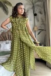 Buy JAYATI GOENKA Green Chanderi Silk Round Neck Slit Tunic Henna Set Buy_JAYATI GOENKA_Green Chanderi Silk Round Neck Slit Tunic Henna Set