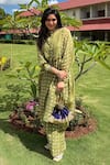 Shop_JAYATI GOENKA_Green Silk, Collared Heena Block Print Kaftan Set 