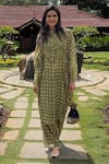 Shop_JAYATI GOENKA_Green Silk, Collared Heena Block Print Kaftan Set _Online