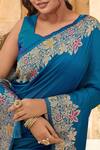 Buy_Samyukta Singhania_Blue Brocade, Silk Zari, Tassels Sweetheart Neck Bloom Pattern Saree With Blouse _Online
