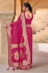 Shop_Samyukta Singhania_Pink Brocade, Silk Zari, Tassels Boat Neck Bloom Woven Saree With Blouse _at_Aza_Fashions