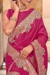 Shop_Samyukta Singhania_Pink Brocade, Silk Zari, Tassels Boat Neck Bloom Woven Saree With Blouse 