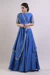 Buy_Surendri_Blue Chanderi Round Lehenga Set_at_Aza_Fashions