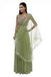 Buy_Neha Khullar_Green Tulle, Chiffon Organza Floral Jaal Motif Leaf Flared Lehenga Set _at_Aza_Fashions
