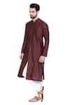 Buy_Mayank Modi - Men_Brown Cotton Silk Mandarin Collar Kurta Set _at_Aza_Fashions